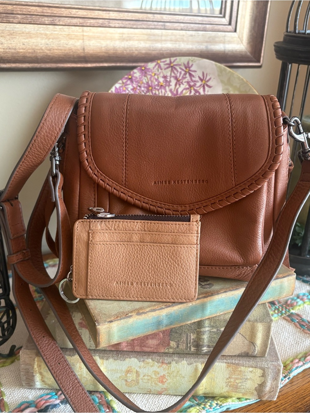 Aimee Kestenberg Tan/Brown Leather Crossbody Bag with Card Wallet